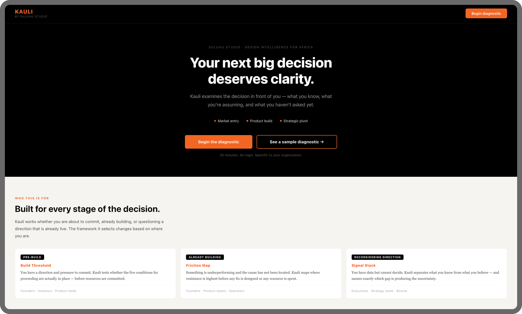 Kauli diagnostic session interface