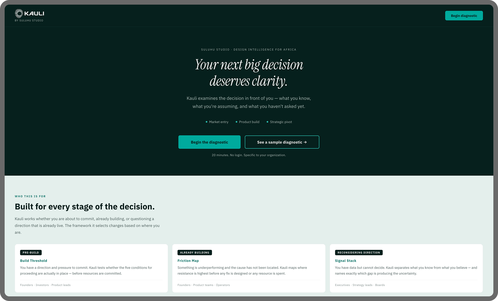 Kauli diagnostic session interface